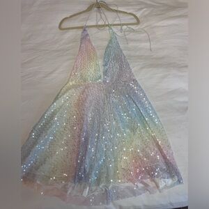 Iridescent Rainbow Sequin Party Dress